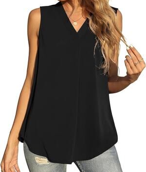 QUEZHU Women's Summer Sleeveless Chiffon Tank Tops Blouse Loose Casual V Neck S